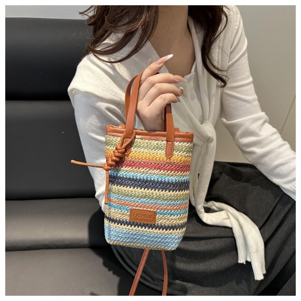Fashion Contrasting Color Straw Messenger Bag All-match Light Weight Straw Crossbody Bag High Capacity Weave Beach Bag Daily Use