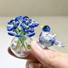 Niedliche Mini-Figur Blume aus Kunstkristall, mundgeblasenes Glas-Bouquet, Sammlerstück, kleines Blumenvasen-Ornament mit Biene/Vogel für Heim- und Büro-Tischdekoration