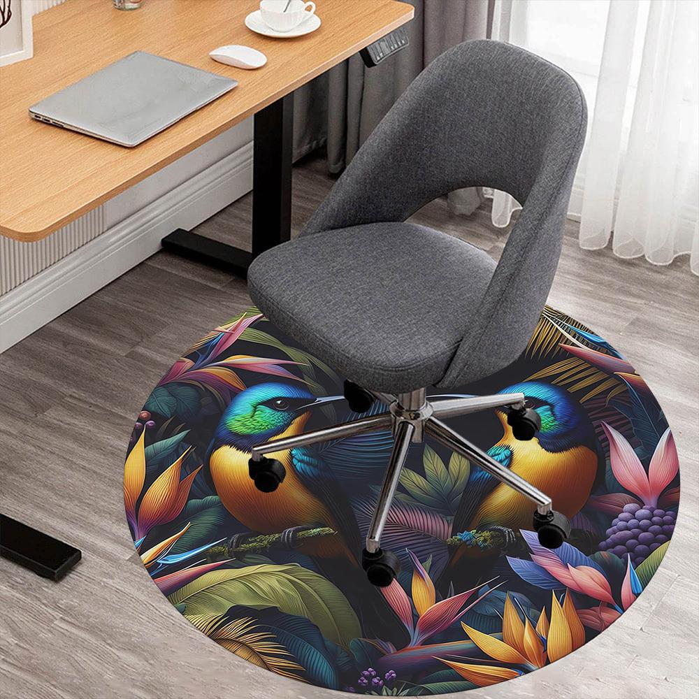 1pc Birds Flowers Round Chair Mat Area Rug - Non-Slip, Floor Mat for Office, Bedroom, and Indoor Decor C1118184