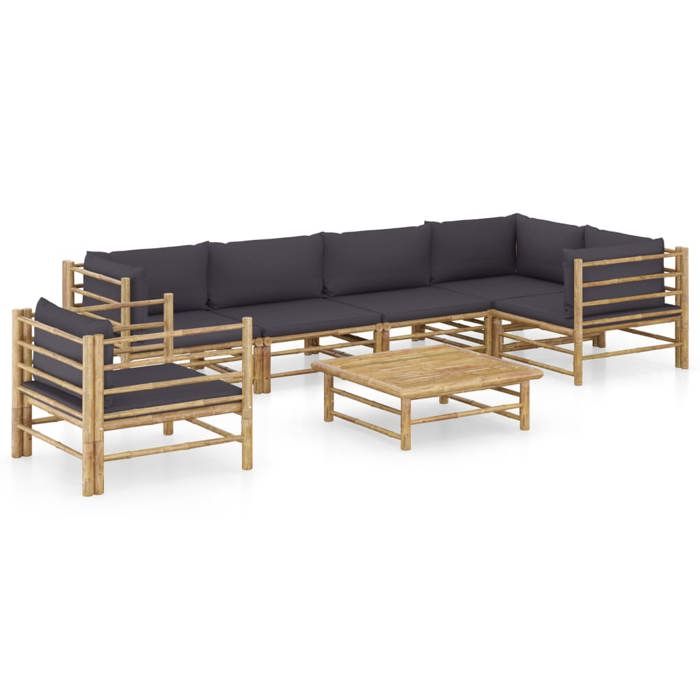 VidaXL Garden Furniture Set 7 Pcs with Dark Grey Cushions Bamboo