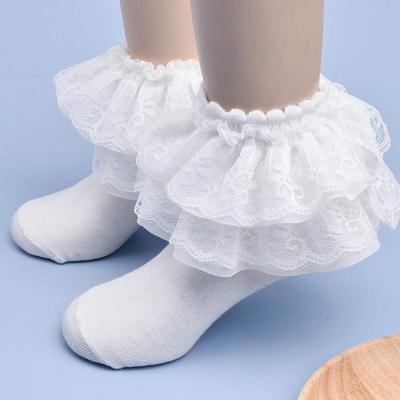 Sweet Princess Lace Trim Girls' Baby Socks - Plain Color, Breathable, Elastic, Sweat-Absorbent Cotton