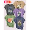 Follow a specific direction Five-piece set for women T Shirt Vintage Floral Illustration Print Summer Casual Elegant Women's Clothing Short Sleeve