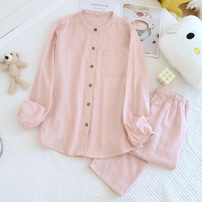 2026 New Spring/Summer Couple's Pajama Set 100% Cotton Simple Women's Long Sleeve Long Pants Two Piece Home Clothes