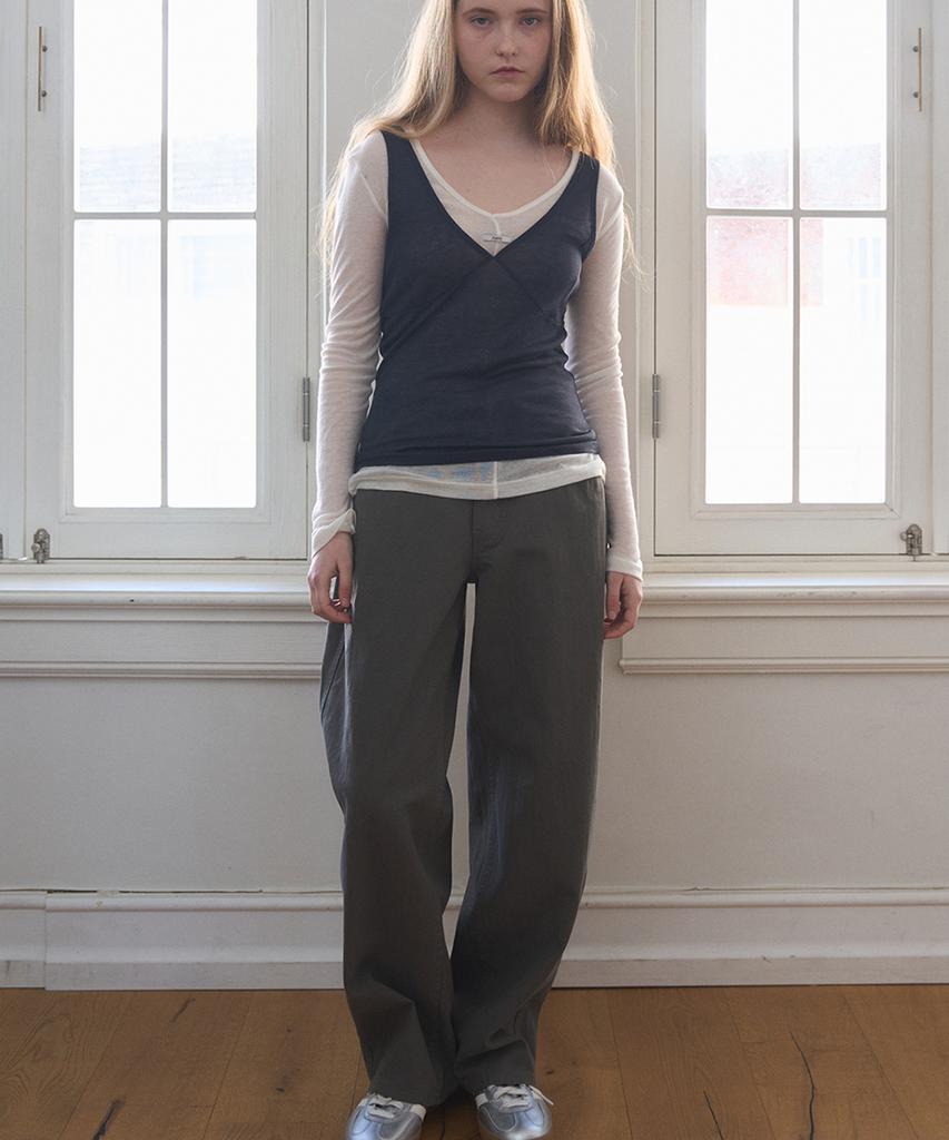 HAINT Semi Wide Straight Cotton Pants 2Col_Khaki