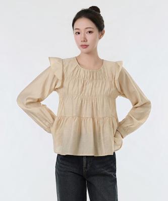 Keulleiseu Shoulder Frill Blouse_Beige