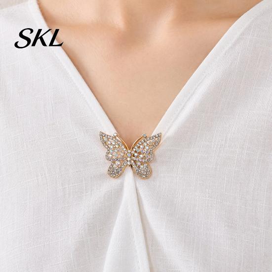 Butterfly Shape Brooch Rhinestone for Women, Vintage Lapel Secure Clasp Pin Pin, Hats Clothes Dress Decorative Jewelry Accessories Electroplated