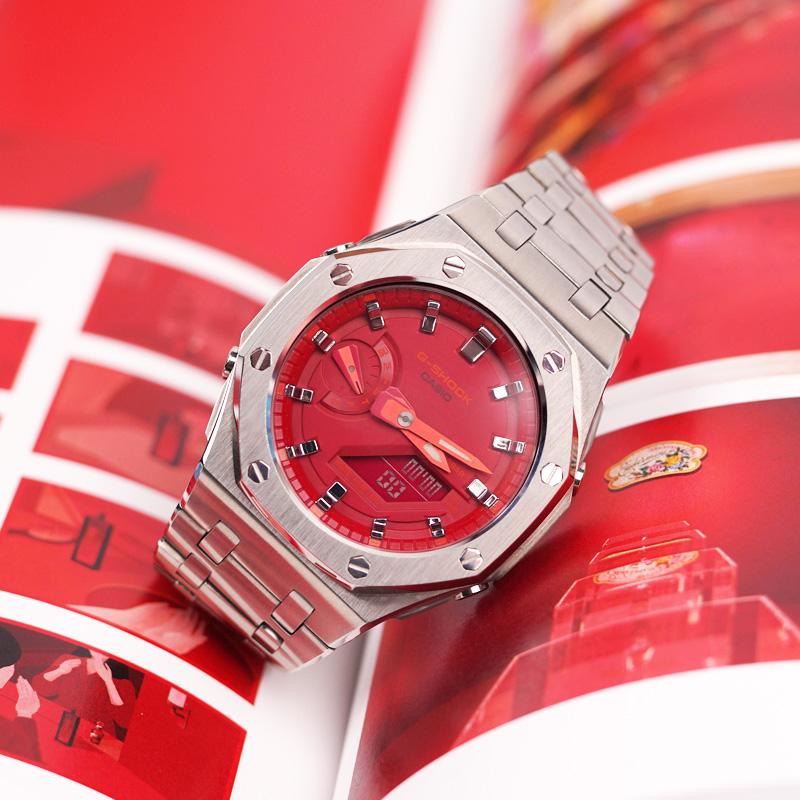 Casio Unisex Liquid Crystal,Analog Dual Display Series Red Watch GA-2100-4A(Watch1--)