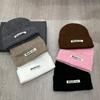 New Long Label Letters Fashionable and Versatile Pile Hats for Women In Autumn and Winter Face Showing Small Wool Hat Outdoor Warm Knitted Hat