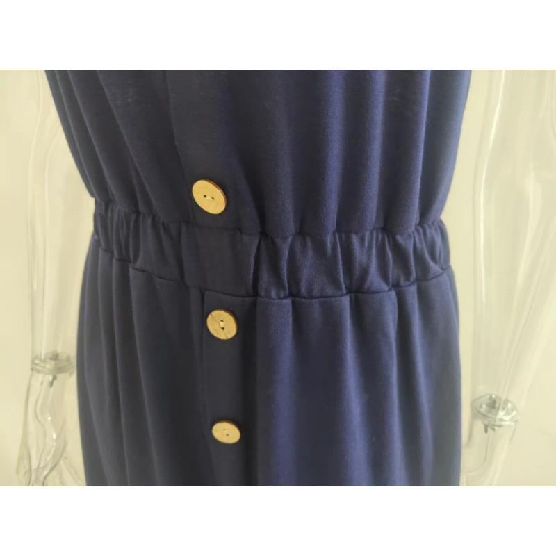 Summer Solid Colour Mid-length Dress Sexy Waist Halter Dress Plus Size Dresses  for Women