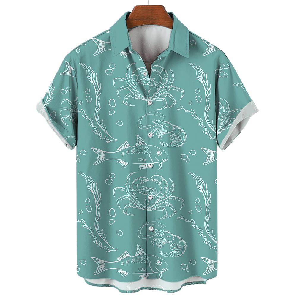 Hawaiian Shirts for Men Casual Tees Sea Life Pattern Short Sleeve Top Summer Fashion Shirt Octopus Print T-Shirt Men's Clothing