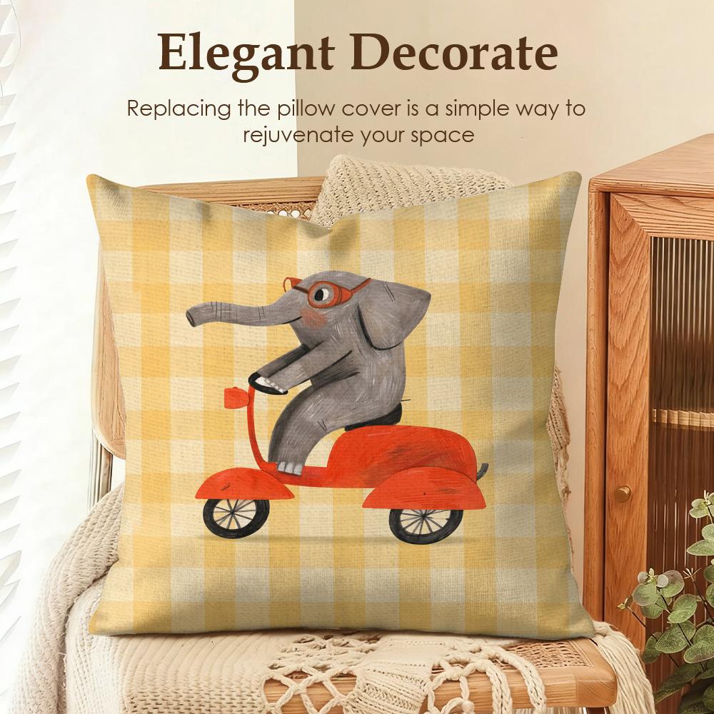 Cute Funny Animal Ins Cartoon Cushion Cover Natural Linen Organic Fabric DoubleSided Printing Sofa Home Decor Gift Pillow Case