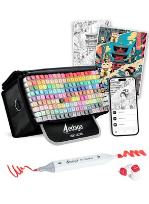 Aedaga Series Marqueur Alcool 168 Marqueurs d'Illustration avec Application de Peinture et Support pour Adultes et Enfants Ensemble, Couleurs, Étui,