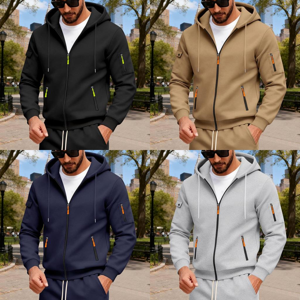 Mens Casual Hoodie With Zipper Pockets And Fleece Lining For Winter Comfort