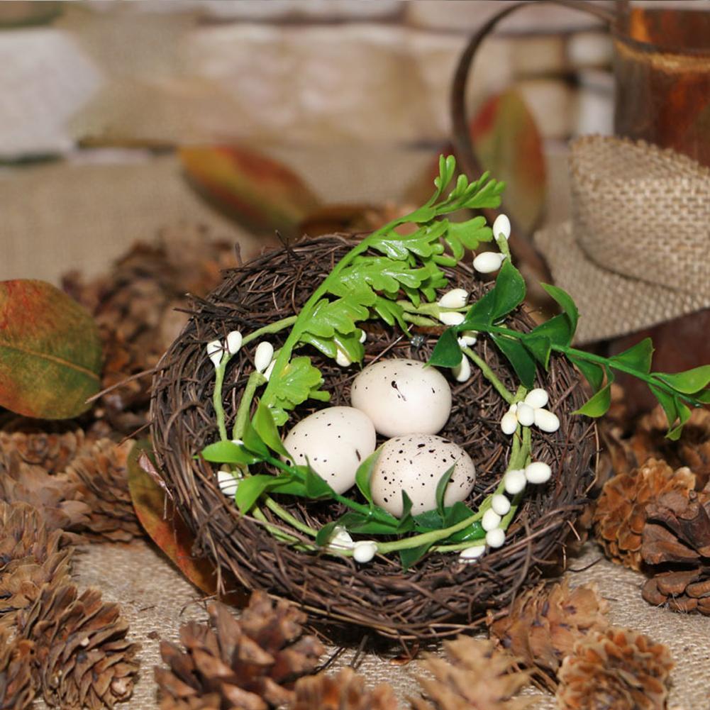 Nowe Okrągłe Rattanowe Gniazdo dla Ptaków Wielkanocne Ręcznie Robione DIY Rzemiosło Symulacja Rekwizyty Dekor Gniazda dla Ptaków budka dla ptaków C3H0