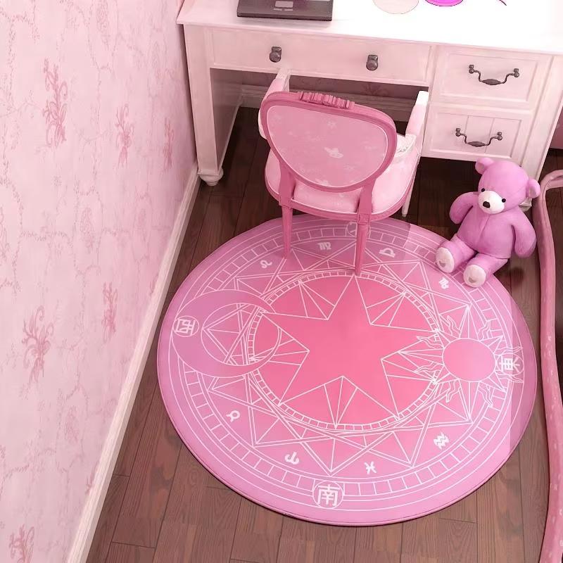 Bedroom Decor Pink Magic Star Array Carpet Living Room Balcony Non-slip Floormats Cartoon Circular Bedside Area Carpets Rugs