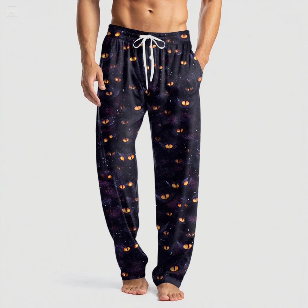 Pánské pletené ležérní kalhoty s kapsami a halloweenským potiskem, pyžamové kalhoty