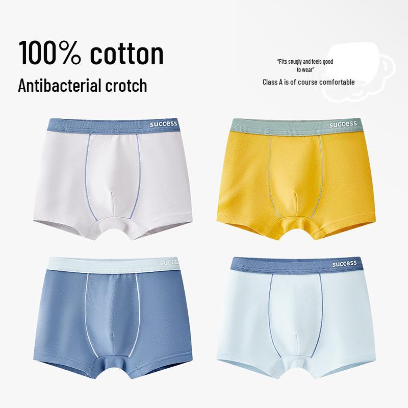 Boys' Pure Cotton Antibacterial Boxer Briefs, Class A, for Teenagers and Older Kids, Comfortable Fit Without Pinching.