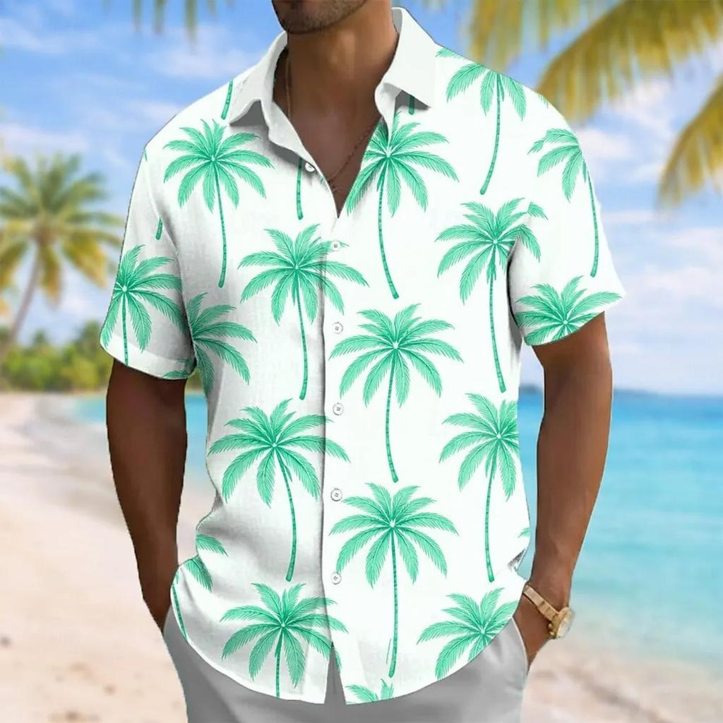Summer Coconut Tree Palm Tree Surfing Hawaiian Men's Hawaiian Shirt Street Casual Summer Turndown Short Sleeves Polyester Shirts