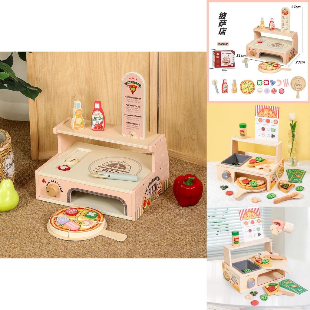 Wooden Simulation Pizza Barbecue Oven Children Toy Set For Imaginative Cooking