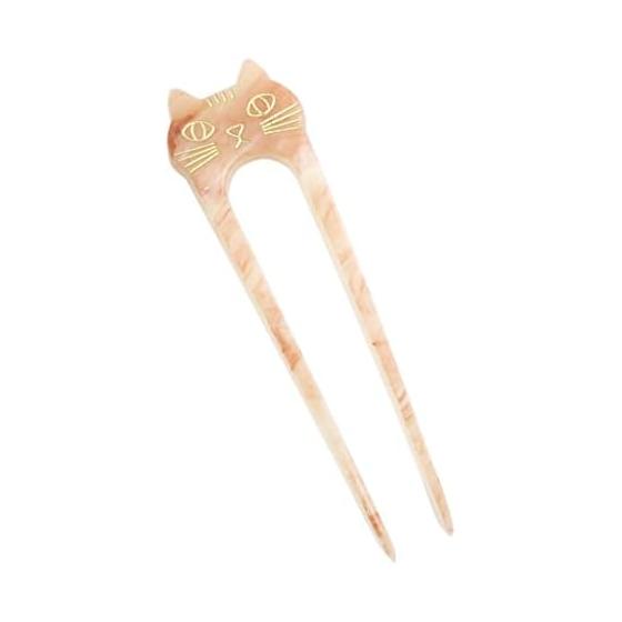 VINGTAINE Cat Motif Split Hair Stick Marble Cat Hair Accessory H7530-PK- Pink
