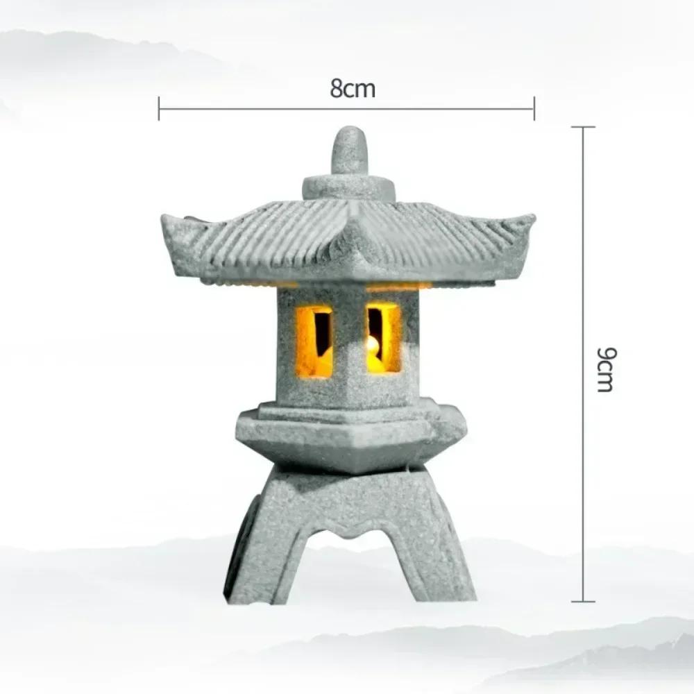 New Mini Pagoda Lantern Light Garden Statue Decorative Sand Stone Micro Landscape Lamp Zen Yard Miniature Outdoor Decorations