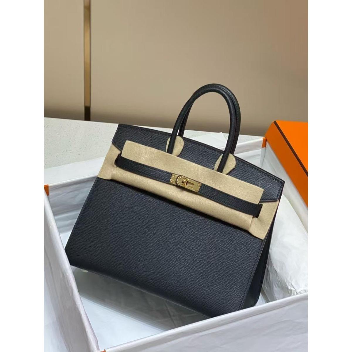 

First layer cowhide ep palm print outer seam platinum bag 25/30cm simple shoulder leather portable women s bag therow bag 25*20*13 чёрный