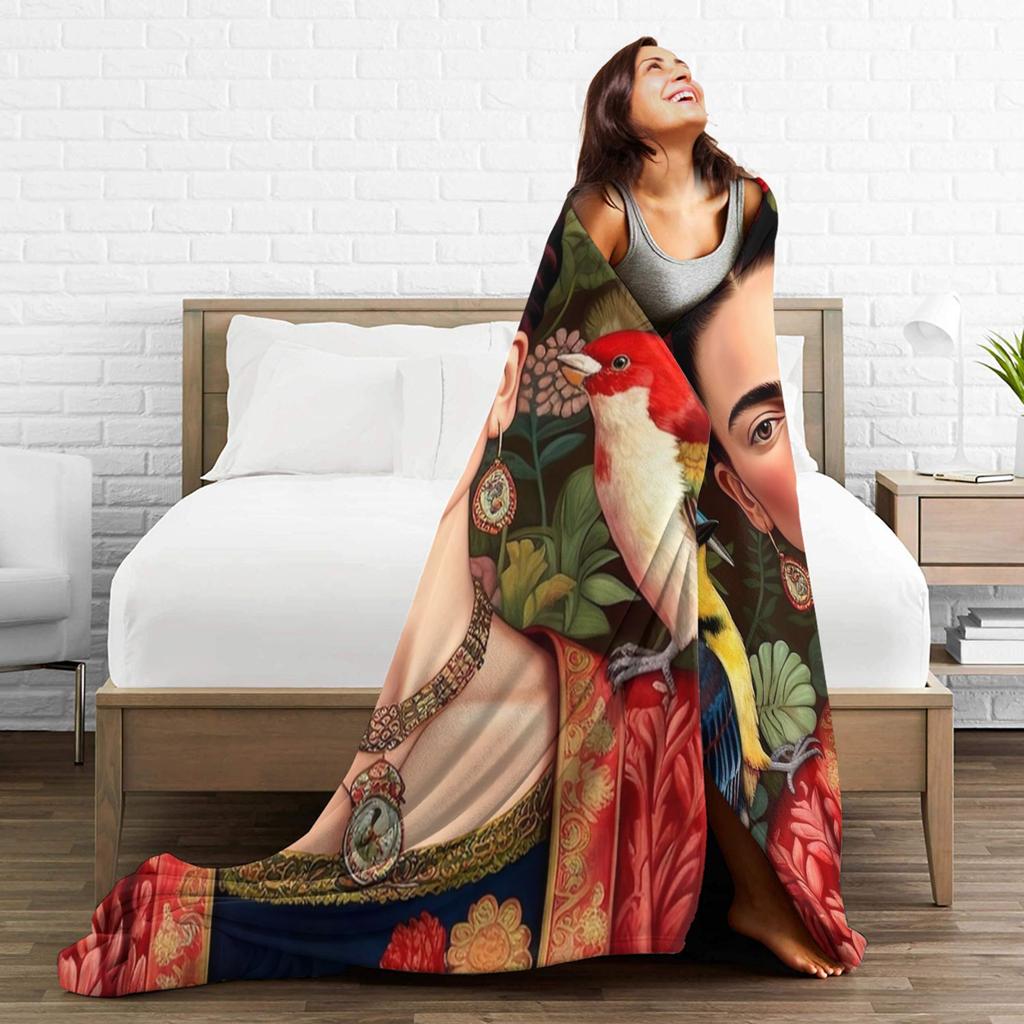 Coperte F-Frida K-Kahlo in Pile Corallo Peluche Estive per Aria Condizionata Traspiranti Coperte Plaid Super Morbide per Divano Copriletti