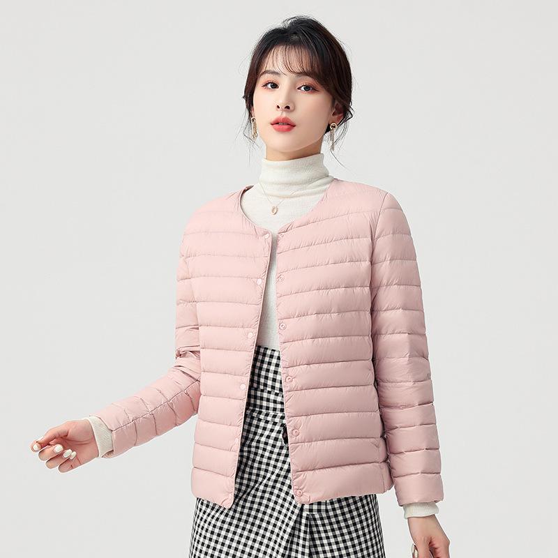 Light and thin down jacket women's long-sleeved jacket autumn and winter windbreaker light and thin collarless down jacket large size slim fit