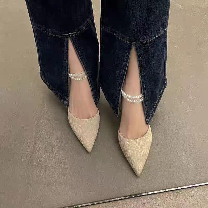 High heels stiletto women's spring and summer new pearl anklet straps fairy fashion bag head temperament sandals
