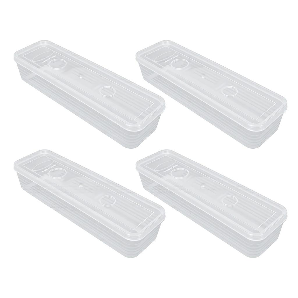 4PCS Rectangular Clear Storage Containers Stackable Fridge Organizer Bins for Onions Cilantro Garlic Pasta Eggs