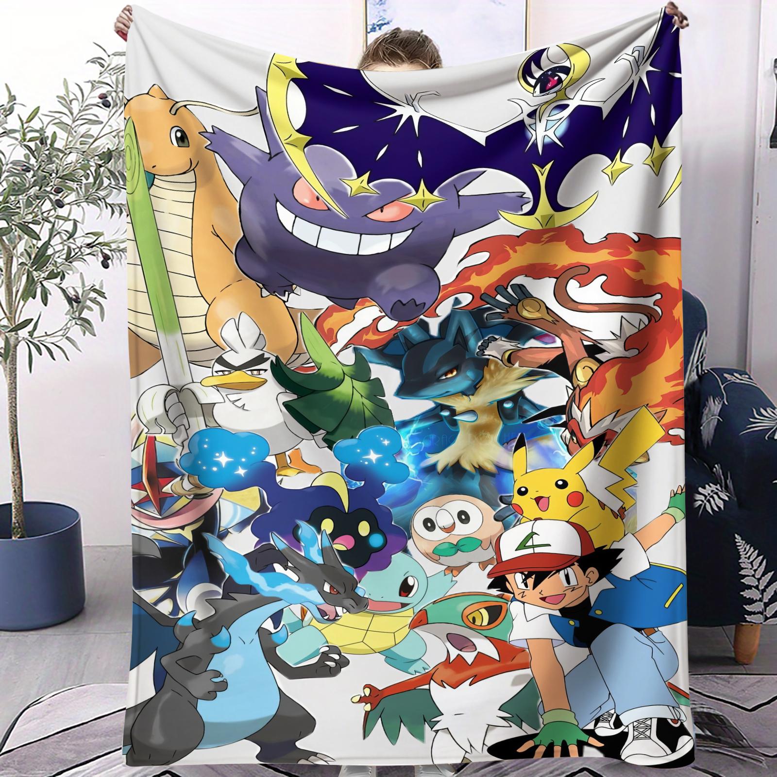 

Hot Pokemon Printed Air Conditioning Blanket Soft Lightweight Small Cover For Beds Sofas Cars Offices Nap Fan Gift All Seasons 70x100cm