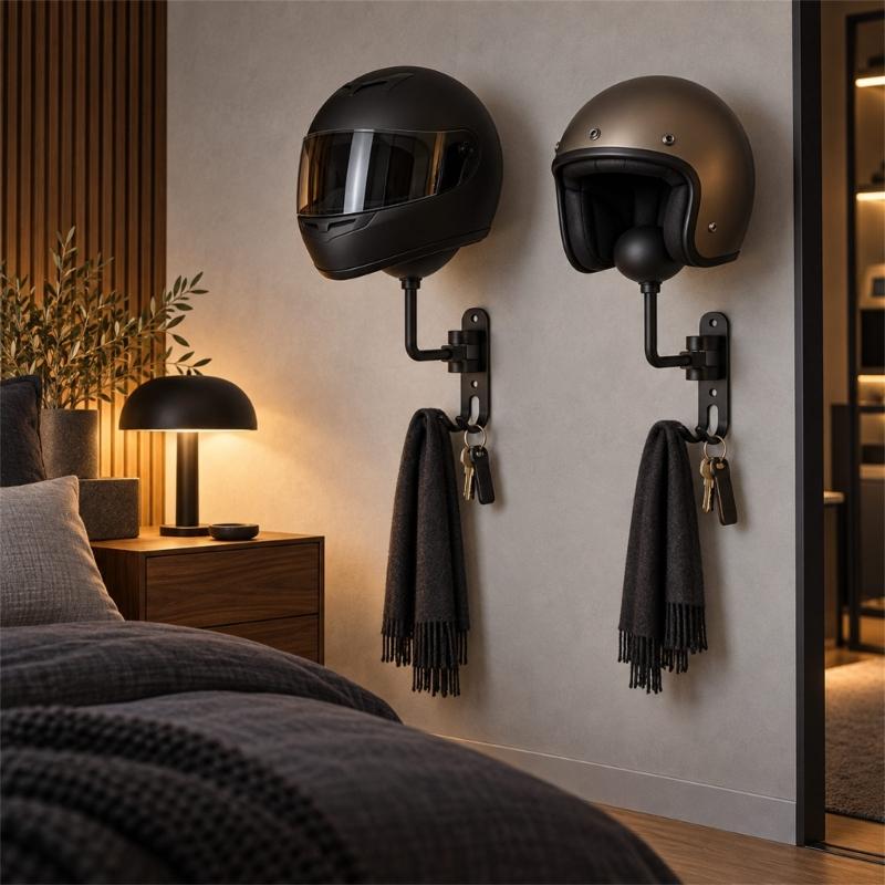 Aluminium-Helm-Wandhalterung 2er-Set mit abgerundeten ABS-Auflagen, schwenkbaren Armen und Zahnradaufhängungen für Eingangsbereich oder Schrank-Aufbewahrungsorganisation