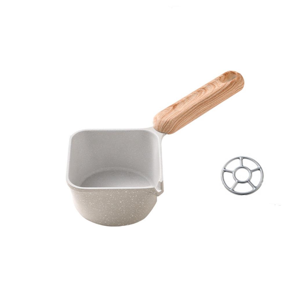 Non-stick Pouring Oil Pan Wood Handle Sauce Pan Cookware Butter Heating Pot  Porridge