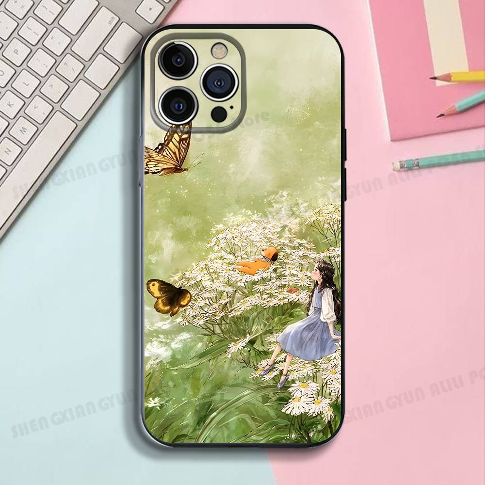 A Story Illustration Black Phone Case For IPhone 17 16 15 14 13 12 13 12 11 Pro Max Plus XS XR Silicone Soft Back Cover