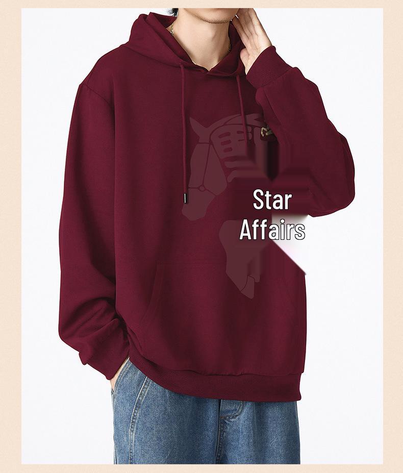 Men's Plus Size Red Hoodie 2026 New Year Sport Casual Long Sleeve Top