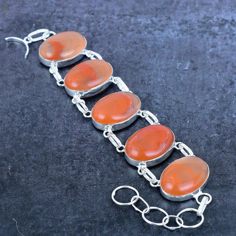 Natürlicher Karneol Edelstein Handgefertigt 925 Sterlingsilber Armband 7-8" n0v96