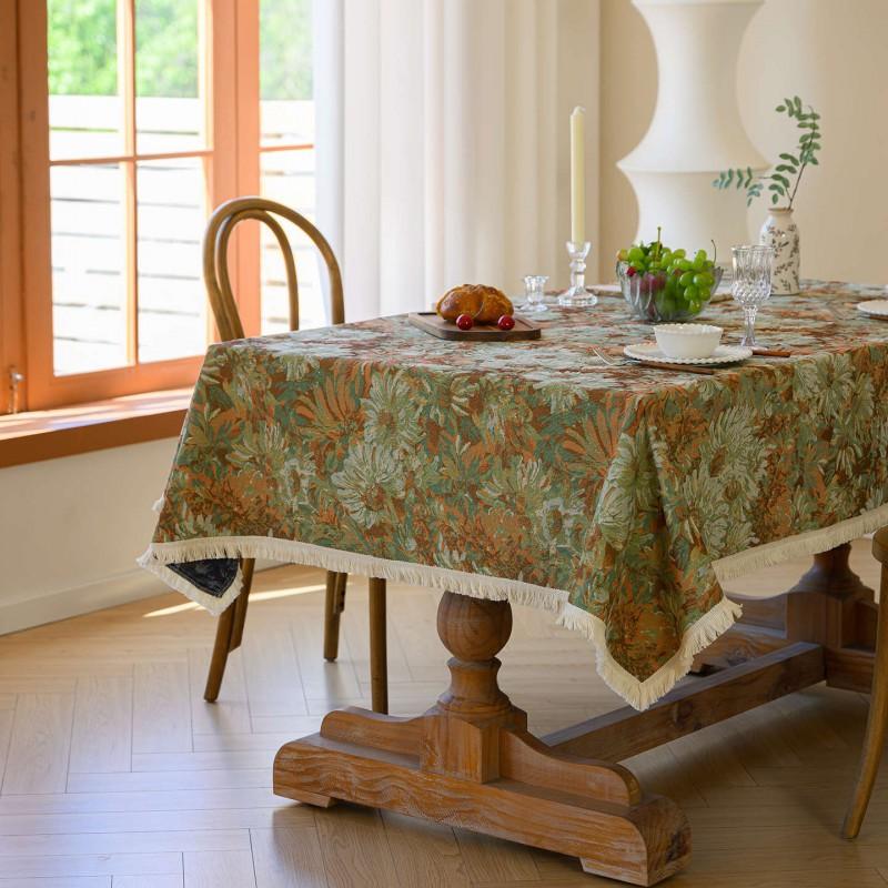 Floral Tablecloth Rustic Farmhouse Cotton Linen Blend Table Cover Dining Coffee
