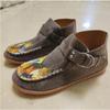 Boots Plover  Female Comfort Cartoon Cat Printed Leather Button Casual Flat Ankle - 6 Purple