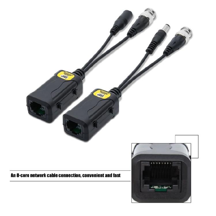 CCTV Video Balun Adapter Set with BNC Connector, RJ45 Port DC5.5X2.1Mm Power Cable for Analog Surveillances Layouts