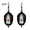 Unique Holiday Gift Gothic Ghost Earrings, Vintage Style Matte Black Alloy Dangle Dark Academia Accessories Halloween Decorative Jewelry for