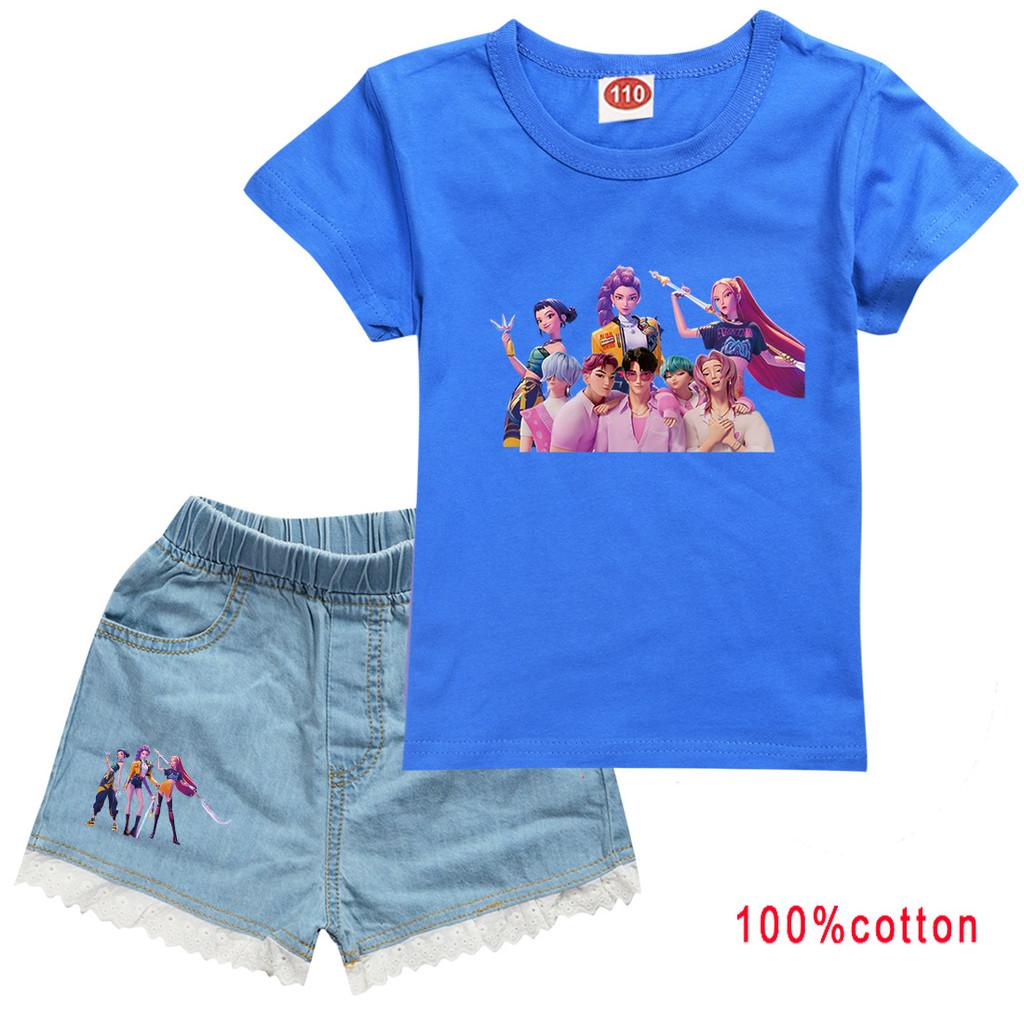 Kinder Mädchen Anime Cartoon Super Star Rumi Zoey Mira POP Sängerin Druck Baumwolle Kurzarm T-Shirt Jeans Shorts Kleidung Set