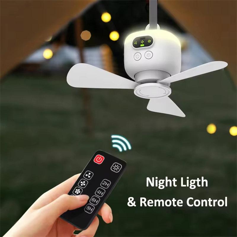 Portable Ceiling Fan for Camping Tent, 8000mAh Rechargeable, Wireless, Remote Control, with Light, Air Circulator for Outdoor, Indoor, and Canopy Use