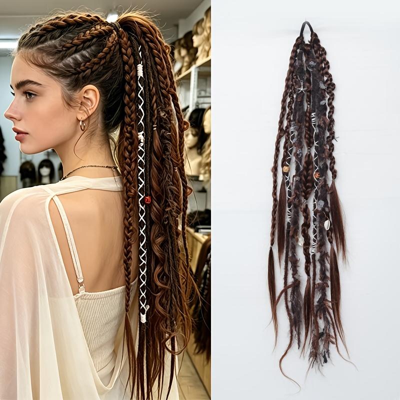 24 Inch Synthetic Handmade Braided Ponytail for Women Mixed Braid Patterns Easy Install Versatile Look Daily Party Cosplay
