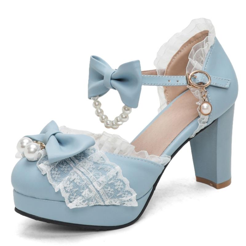 

Сладкие женские туфли-лодочки на высоком каблуке, обувь Лолиты на платформе с кружевом, роскошные хрустальные розовые, белые, розовые, на каблуке, для вечеринки, свадьбы, танцев, женские 39
