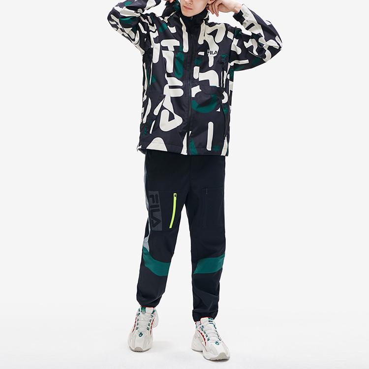 Fila All-Over Print Casual Hooded Zip Jacket Men Jackets Black F11M219707F-ZA