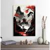 Japanische Naturlandschaft Bergtempel Leinwandbild Rote Schwarze Poster Vintage Kunst Wanddrucke für Zimmer Heimdekoration