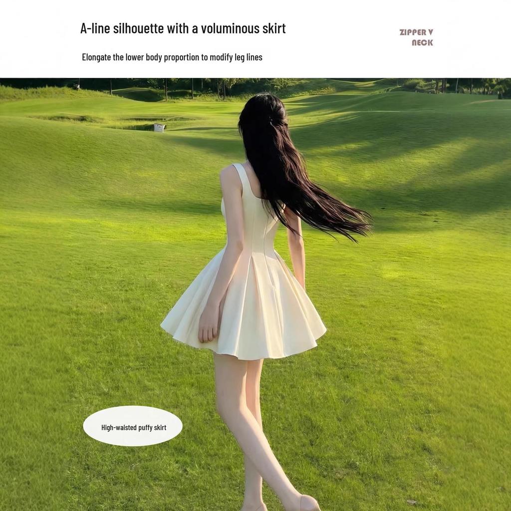2026 New Yellow Sleeveless Spaghetti Strap Dress for Petite Women: Beautiful Early Spring/Summer Vest Skirt