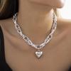 Large Chain Thick Necklace Metal Exaggerated Necklace Heart Pendant Necklace Hip Hop Fashion
