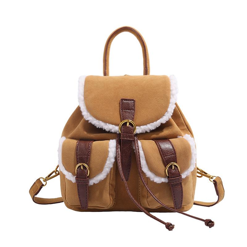 High-end Lambswool Backpack for Women 2024 New Autumn Winter Vintage Style Matte Backpack Student School Bag