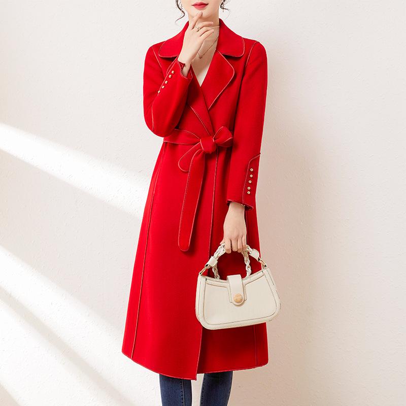 

Пальто из шерсти приталенного силуэта в корейском стиле, весна 2025, с поясом, двустороннее и вдохновленное Хепберн M (Recommended for 105-115 lbs)